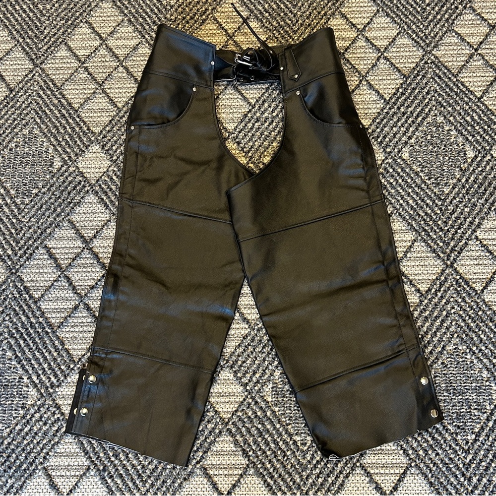 Alpha Cycle Gear Black Genuine Leather Riding Chaps Size 36 New